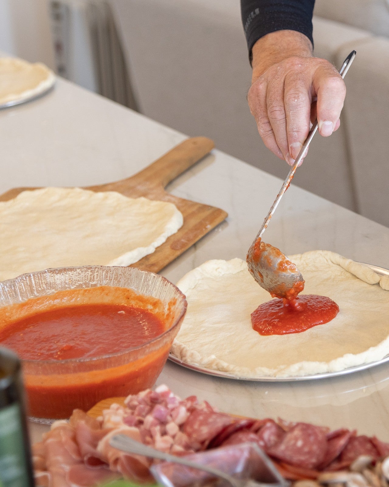 Wood-fired pizza on a tray